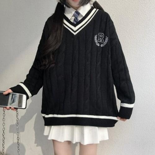 New 2020 Japanese Wear Pullover Jk Sweater Loose V-Neck Regular Long SleevesStudent Hollow Out Knitting Loose Women Pullover