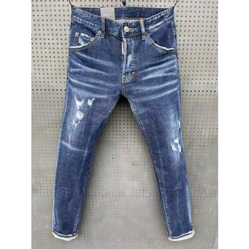 2021 New DSQUARED2 Mens/Womens Jeans Fashion Washed, Frayed, Elastic, Ripped, Slim, Small-Footed Blue Jeans 066
