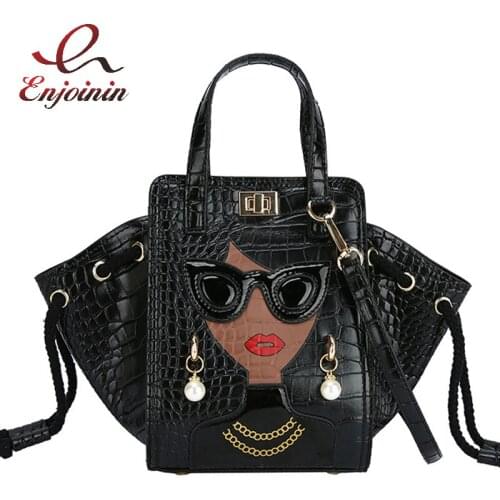 Novelty Lady Face Shoulder Bags Funky Top Handle Satchel Handbags Clutch Purse for Women Designer Bag Stone Pattern Bat Bag New
