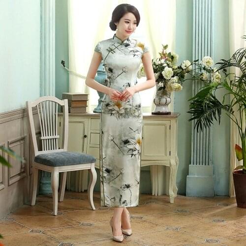 New Everyday Retro Silk Dress With Short Sleeves And Slim Long Double Layer Cheongsam Chinese Women Dress Cheongsam Sexy Qipao