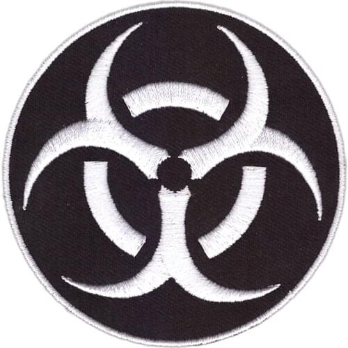 New product LARGE BIOHAZARD RADIATION SYMBOL EMBROIDERED IRON-ON BLACK patch WARNING SIGN