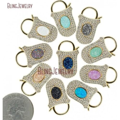 Oval Druzy Padlock CZ Ziricon CZ Micro Pave Heart Lock Double Sided heart Padlock Antique Twisted Lock 17x27mm FC29854