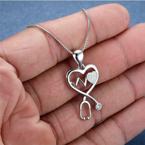 White Blue Opal Heart Pendant Necklace Geometry Cross Small Stone Necklace Boho Rose Gold Silver Color Chain Necklaces For Women