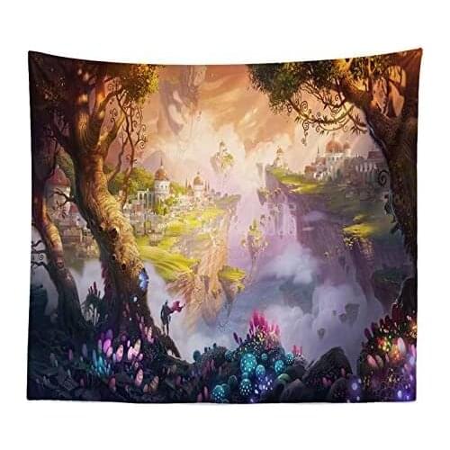 Psychedelic Mushrooms Colorful Forest Dream Castle Tapestry Girl Bedroom Living Room Dormitory