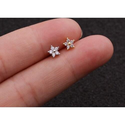 1Piece Korean Piercing Stud Earrings for Women Jewelry Flowers Zircon Earrings Ear Cuff Christmas Gift