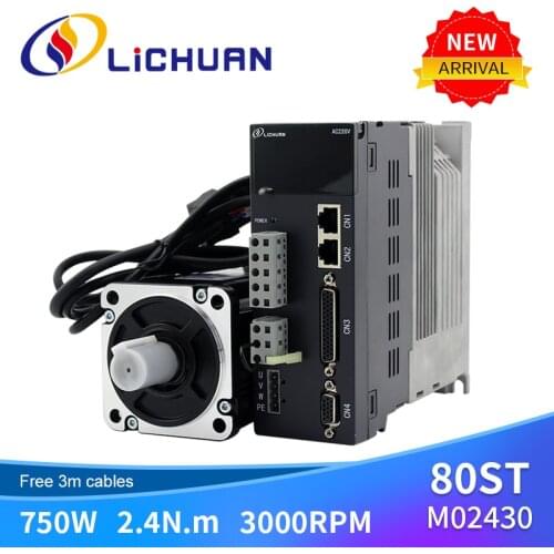 Lichuan AC 220v 3/single Phase 80st m02430+A4 750w 3000rpm Servo Motor and Driver kit