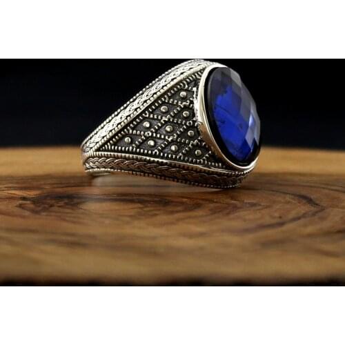 Turkish Jewelry Real 925 Sterling Silver Natural Stone Ring For Men Fashion Vintage Gift Accessory Zircon Onyx Aqeq All Size