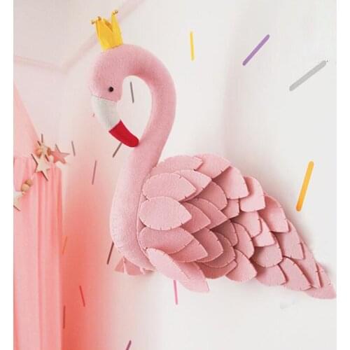 Girls Room Decoration 3D Stuffed Animal Heads Swan Flamingo Head Wall Hanging Decor For Nursery Children Bedroom Decoration