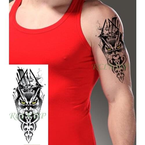Waterproof Temporary Tattoo Sticker Yellow Eye Owl Black Totem Pattern Fake Tattoo Flash Hand Arm Leg Tattoo for Girl Women Men