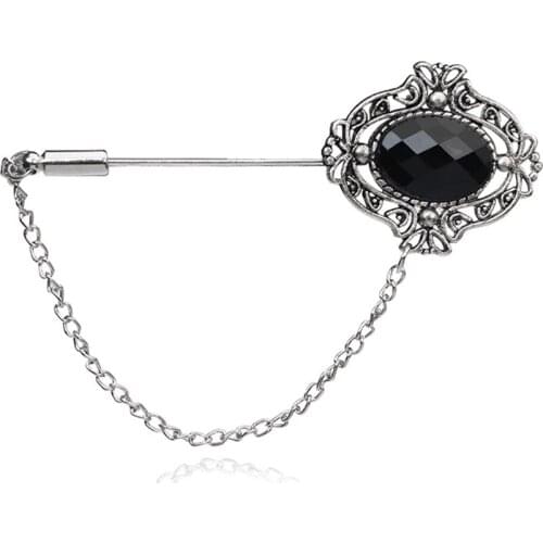 New Design Retro Rhinestone Mosaic Elliptical Brooch Pin 8 cm Vitoria Style Fashion Oval Black Crystal Brooches for Women Men