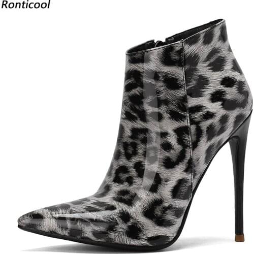 Ronticool Handmade Women Winter Ankle Boots Stiletto Heels Pointed Toe Grey Blue Red Brown Party Shoes Women Plus US Size 5-15