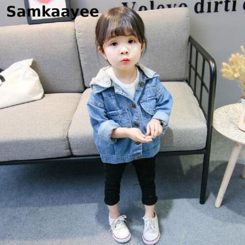 3-13y Kids Denim Jackets Coats Children Jeans Outerwear Spring Autumn Girls Hooded Casual Splice Clothing Fashion Clothes Y39
