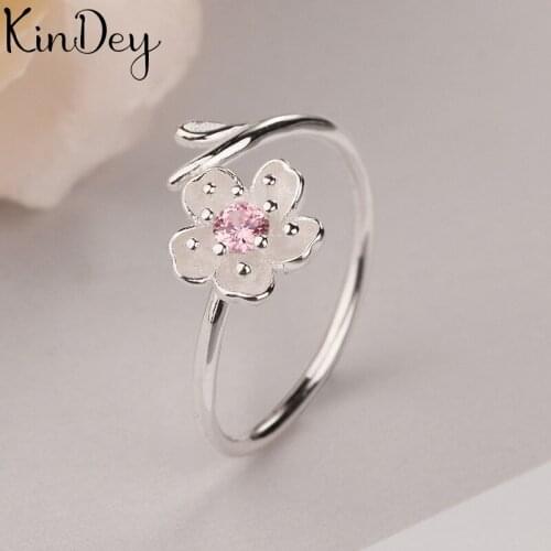 Personality Punk Vintage Pink Crystal Cheery Flower Rings For Women Men Resizable Size Rings Fashion Trendy Boho Jewelry