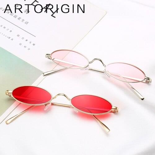 Promotion Small Oval Frame Narrow Sunglasses Metal Sea Lens UV400 Shield Glasses Women