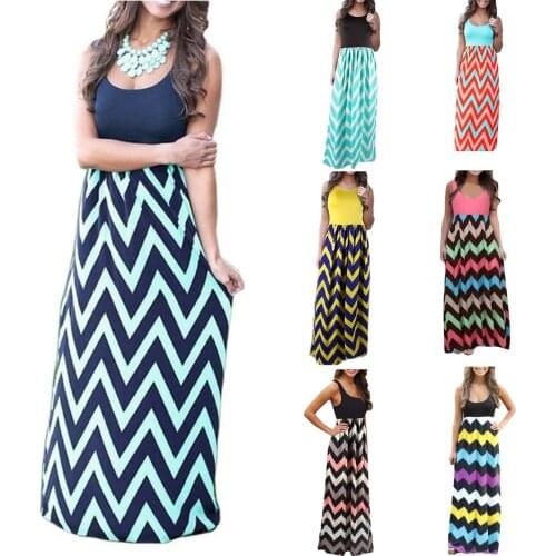 Summer womens casual fashion sleeveless wave stripe dress oversize womens elegant dress платье рубашка женская SAGACE