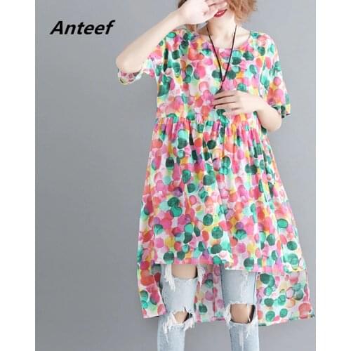 Cotton linen plus size vintage Polka Dot women casual loose midi summer dress elegant clothes 2020 ladies dresses sundress