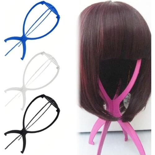 1PC Colorful Ajustable Wig Stands Plastic Hat Display Wig Head Holders Mannequin Stand Head Portable Folding Wig Stand