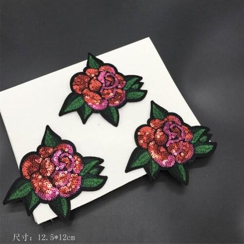 10pcs Seqiuns Peony Flower Applique Clothing Embroidery Patch Fabric Sticker Iron On Patch Craft Sewing Repair Embroidered BJ025