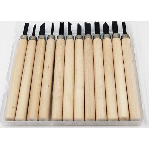12pcs Carving Tools DIY Clay Pottery Tools for Wood Carving Chisels hobby Knife Sculpture Wooden Handle Set
