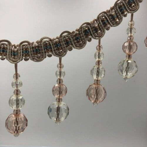 13Yard/Lot European style Rayon Beads Lace Tassel Fringe Ball Curtain Sofa Tablecloth Accessories Pom Lace Trim Diy Decoration