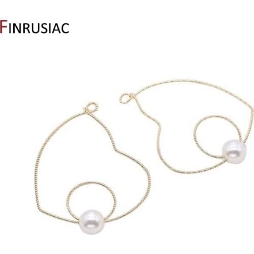 14k Gold Plated Copper Metal Heart-shaped Hollow Pearl Earrings Pendant For Jewelry Making DIY Earrings Components