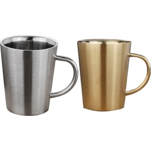 2 Pcs 340 Ml Stainless Steel Copper Plated Coffee Cup Double Layers 304 High Temperature Resistance Milk Tea Mug , Silver & Gold