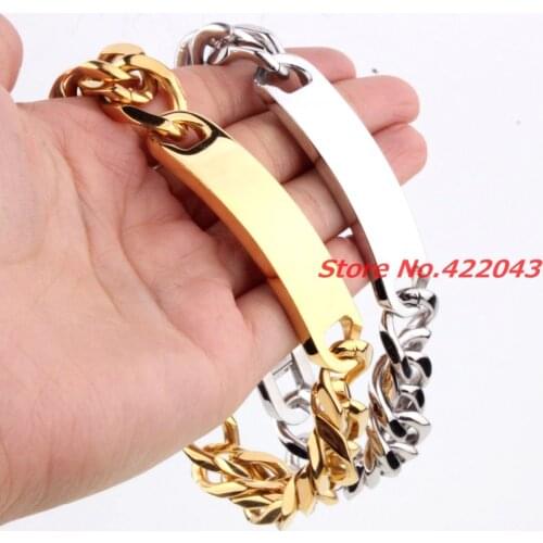 9"*15mm Heavy Chain Mens Bracelets Stainless Steel Bracelet for Men Cuban Chain Fashion Jewelry Gold and Silver color