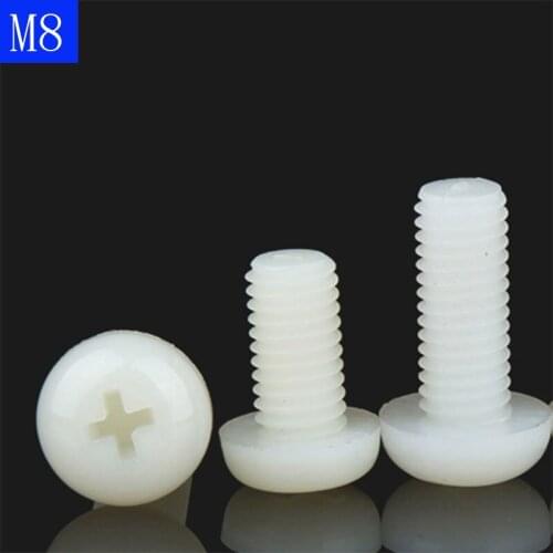 M8 x 1.25 White Nylon Pan Round Head Phillips Screws Plastic Machine Screws bolts