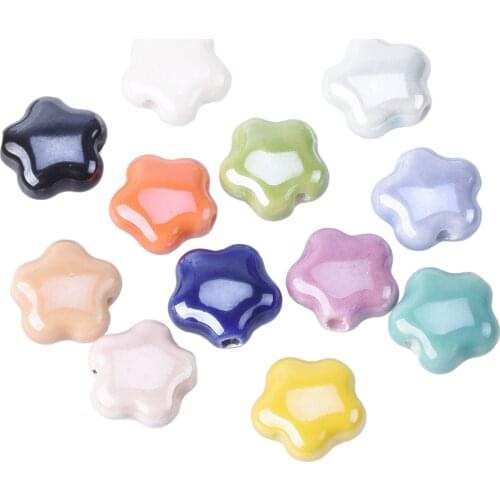 10pcs 14mm Star Flower Shape Shiny Glossy Glazed Ceramic Porcelain Loose Beads lot for Jewelry Making DIY Crafts