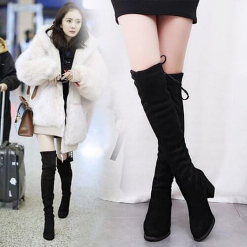 Black Long-Tube Fashion High Heels Temperament Sexy Womens Elastic Boots Spring And Autumn Korean Knight Boots