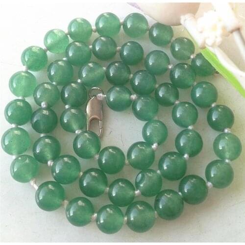 Hot AA Natural 8mm round green jades Necklace 18