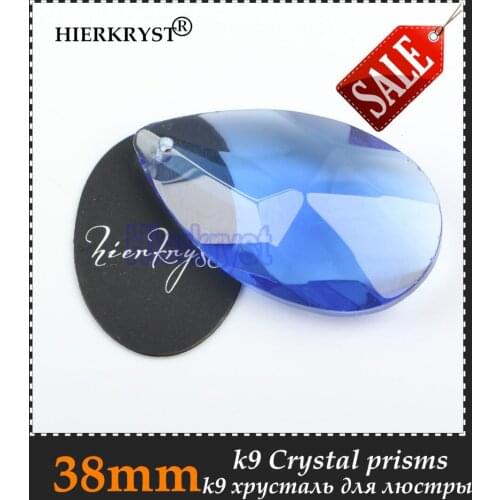 HIERKYST 50 pcs K9 Glass Crystal Prisms Pendants Chandeliers Parts Lustres Rainbow Lamp Lighting Hang Drops Blue 38mm #2278-2B