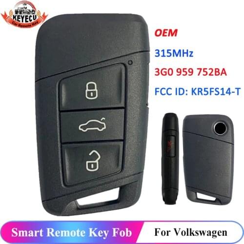 KEYECU OEM 3G0 959 752BA KR5FS14-T Smart Remote Control Car Key for Volkswagen Atlas Passat 2018 2019 2020 Fob 3+1 4 Button