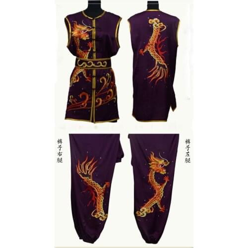 4color Customize unisex wu clothing nanquan sleeveless uniforms martial arts kung fu embroidery dragon costumes wushu suits