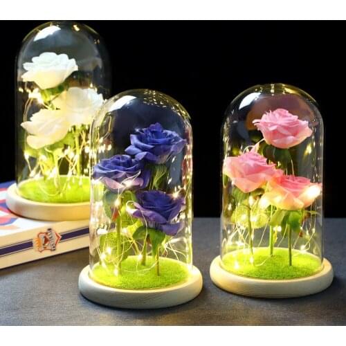 Beauty And The Beast Rose LED Enchanted Galaxy Rose Eternal Flower Lights In Dome For Christmas Mothers Valentines Day Gift