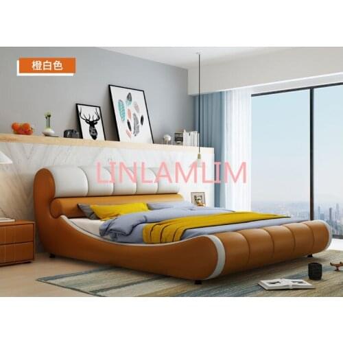 Real Genuine cow leather bed Soft Beds Bedroom camas lit muebles de dormitorio yatak mobilya quarto unique designer