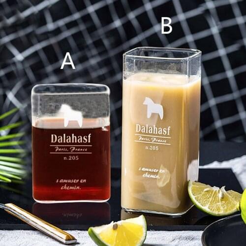 Nordic Wind Square Cup Heat Resistant Glass Household High Borosilicate Water Cup Large Breakfast Juice Milk Coffee Bottle 400ml