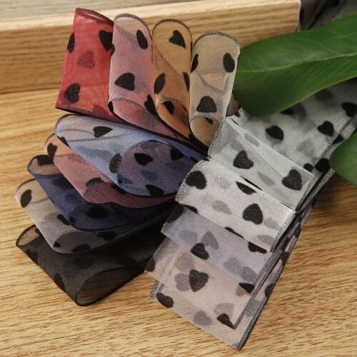 10yards Black Heart Pattern Organza Stain Ribbon for DIY Crafts Wedding Party Decoration Cake Gift Bow Packaging use