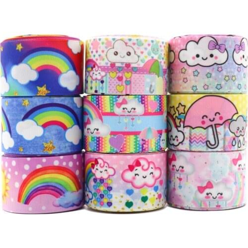 50 Yards 1.5'' 38MM Rainbow Printed Grosgrain Ribbons For Hair Bows DIY Handmade Materials Y2021020301