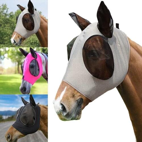 Horse Fly Mask Breathable Anti Mosquito Fly Elastic Horse Face Cover Protection Decor Face Shields with Ears Horse Mask Care