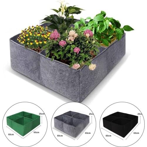 4 Grids Seedling Planting Bags Growing Bag Fabric Raised Garden Bed Square Garden Yard Flower Vegetable Plant Bag Planter Pot