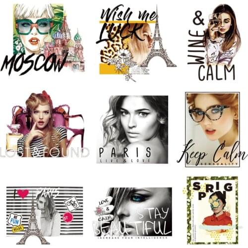 Fashion Girl Patches Strips Sticker On Clothes Diy Washable Girl T-shirt Iron On Patches For Clothing Heat Transfers Applique