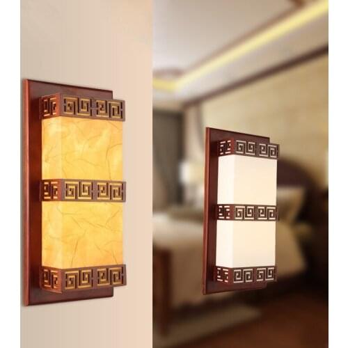Rustic style brown wood frame wall lamps Antique white/yellow parchment E27 LED lamp for bedroom&porch&stairs&pavilion XDBD006