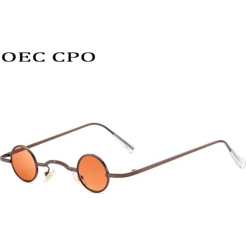 OEC CPO Vintage Round Punk Sunglasses Men Classic Metal Small Frame Retro Men Eyewear New Brown Sun Glasses UV400 Eyeglasses