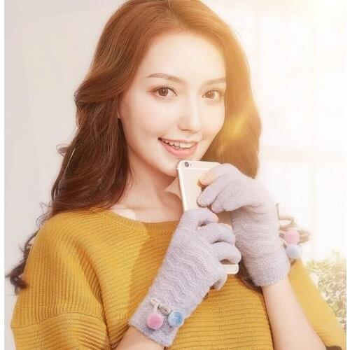 BING YUAN HAO XUAN 2018 New Knit Smartphone Use Gloves Ladies Autumn Winter Outdoor Korean Cute Warm Wool Plus Velvet Gloves