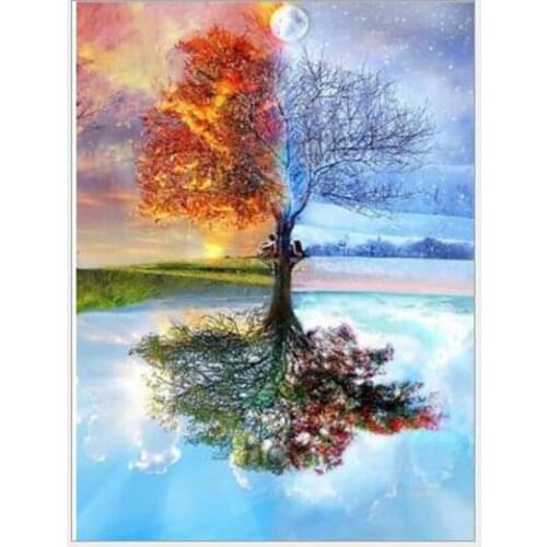 Pretty DIY Diamond Drawing Painting Colorful Trees Diamond Mosaic Cross Stitch Drill Diamond Embroidery Decoration Drawing