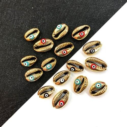 Natural Conch Shell Eye Beads Electroplating Gold for DIY Jewelry Making Home Decoration Wind Chime Pendant 10pcs Size 15-20mm
