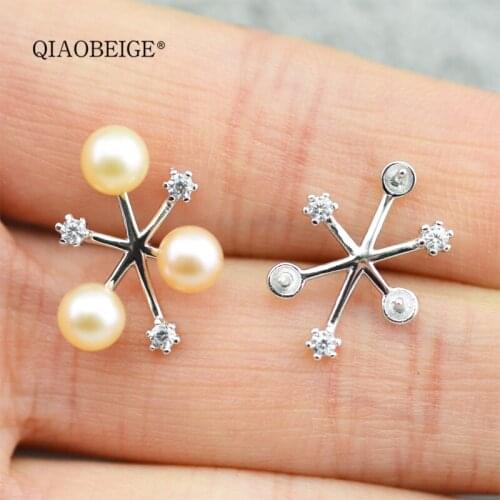 QIAOBEIGE custom silver jewelry handmade diy earrings pearl accessories 925 silver snowflake christmas jewelry gift for woman