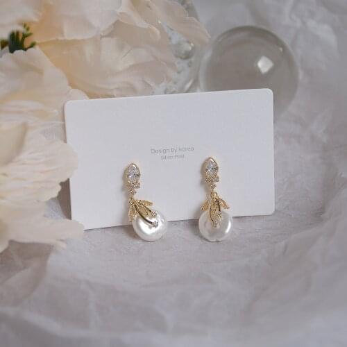 14k Real Gold Plated Fashion Jewelry Crystal Pearl Flower Exquisite Stud Earrings for Woman Holiday Party Elegant Earring