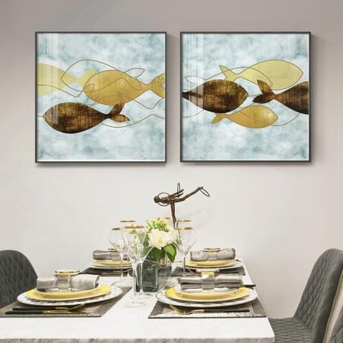 Modern Seabed Gold Fish Canvas Posters Gold And Blue Posters And Prints Wall Art Pictures Home Decoration Animal Wall paintings